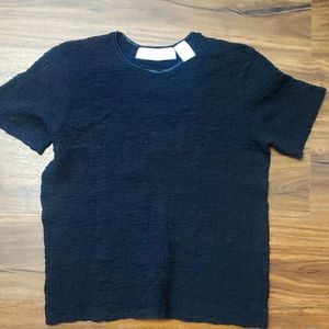 black crinkle crepe type material petite short sleeve top Architect